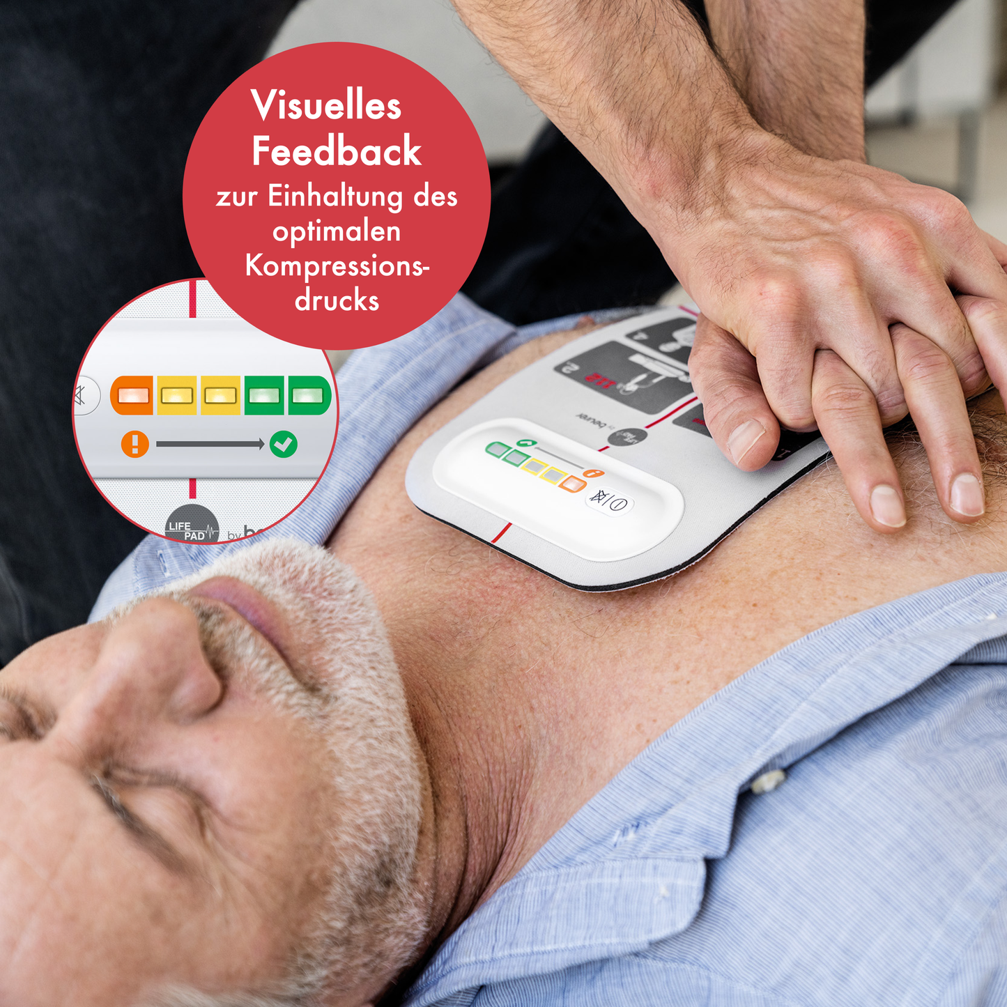 HeartSine SAM 350P Defibrillator/AED + Reanimationshilfe LifePad® + Beatmungsmaske + Wandhalterung ohne Alarm