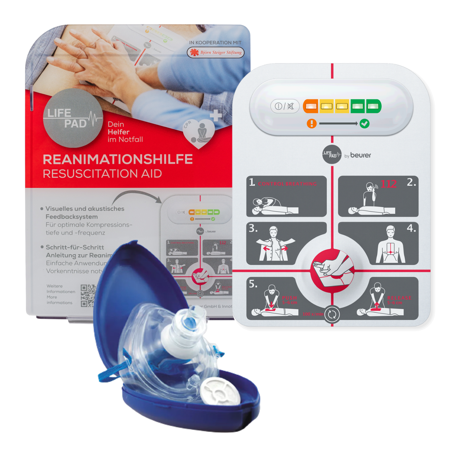 LifePad® Wandhalterungs-Set mit Beatmungsmaske inkl. Handschuhe